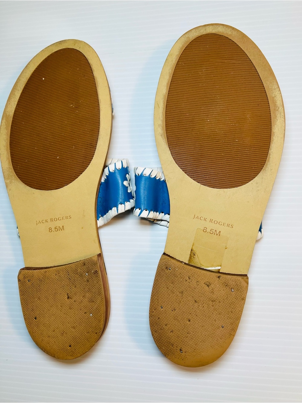 Jack Rogers Lauren Blue & White Double Scalloped Strap Slide Sandals Size 8.5 - Picture 6 of 10